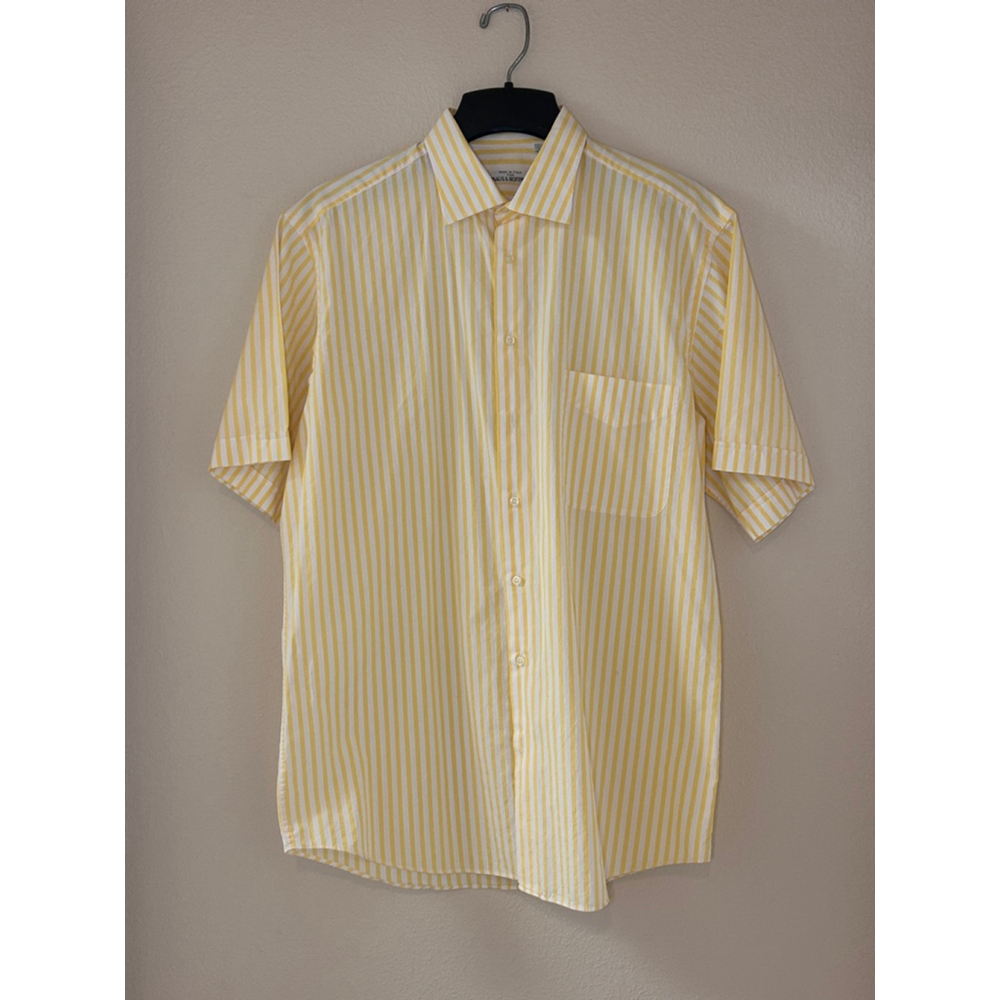 Maus & Hoffman Men's Size L Short Sleeve 100% Cotton Button Up Dress Shirt Italy